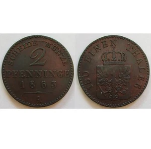*GUTSE* ALEMANIA, REINO DE PRUSIA, 2 PFENNIG 1863 A, MBC+. - Imagen 1 de 3