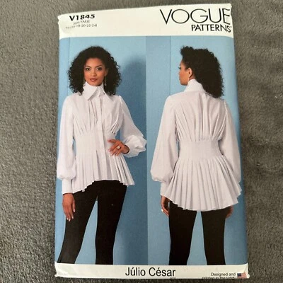 Vogue V1845 Pattern Sz 16-24 Julio César Fitted Peplum Pleated Blouse Chic Top - Image 1 of 4