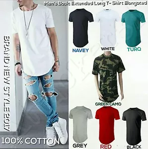 Men's Basic Extended Long T- Shirt Elongated S-4XL 100% COTTON - Picture 1 of 61