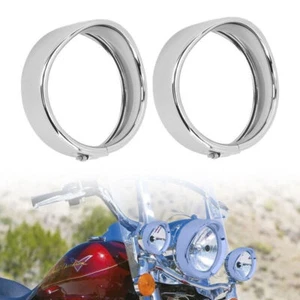 Pair Chrome 4.5" Visor Fog Light Trim Ring Passing Lamp Cover For Harley Touring - Picture 1 of 9