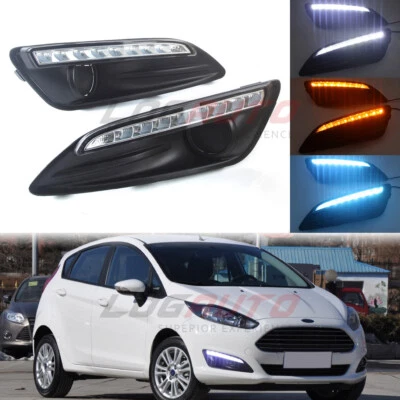 For Ford Fiesta 2014-2019 LED Daytime Light DRL Fog Driving Lamp W/ Yellow Turn - Image 1 of 4