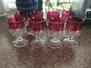 8 Kings Crown Thumbprint Wine Glasses by Tiffin or Indiana Glass - Picture 1 of 4