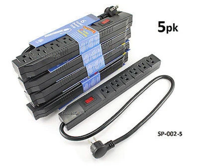 5-PACK 6 Outlet Horizontal Surge Power Strip, 90 Joules, w/ 90 Degree 2ft Cable - Image 1 of 4