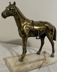 Vintage Statue Bronze Pferd mit Marmorsockel hochwertig detailliert Reiter �� - Bild 1 von 7