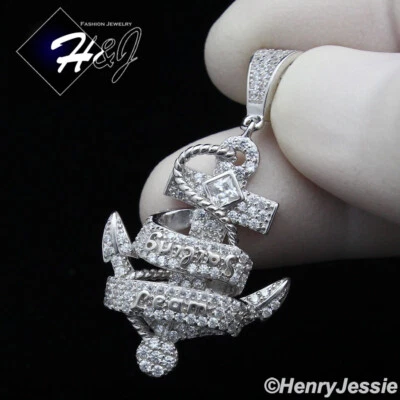 PLATA ESTERLINA 925 COLGANTE DE ANCLA DE VELA 3D CIRCONITA CÚBICA BRILLANTE HELADA*SP238 Foto 1 de 4