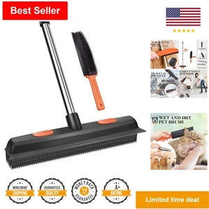 Portable Pet Hair Removal Brush with Squeegee - Soft Push Broom for Fluff Carpet - Picture 1 of 11
