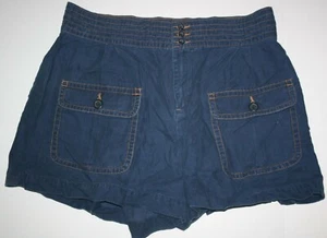 New Women's H&M 18 Regular Denim Blue Jean Shorts Pull On Elastic Waist Pockets - Picture 1 of 3