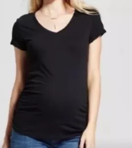 Isabel Maternity Short Sleeve V-Neck Side Black Shirred T-Shirt Woman MEDIUM - Picture 1 of 12
