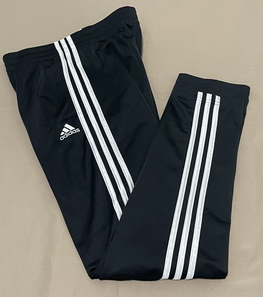 Pantalones activos Adidas para niños talla L 14-16 a rayas cintura elástica pierna recta negros Foto 1 de 4