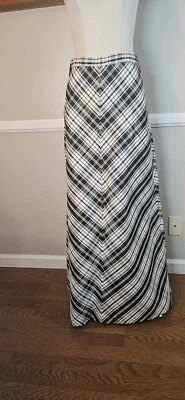 Vintage 1970s Prestige Black And White Plaid Maxi Skirt As Pictured - Image 1 of 4