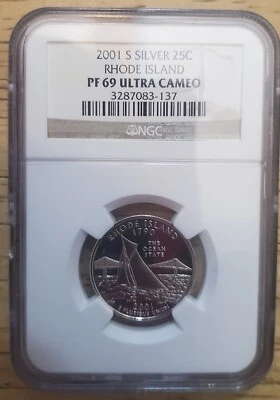 2001 S Silver 25c Rhode Island NGC PF69 Ultra Cameo - Image 1 of 2