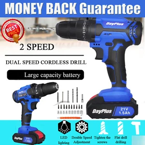 21-Volt drill 2 Speed Electric Cordless Drill / Driver With Bits Set + Battery - Picture 1 of 15