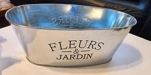 NEW Greenbrier Galvanized Metal "Fleurs & Jardin" Oval-Shaped Planters - Picture 1 of 9