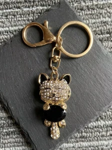 Schlüsselanhänger Katze Glückskatze Gold Schwarz Glitzer NEU Geschenkidee Luxus - Bild 1 von 3