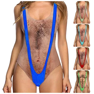 Sexy High Neck Swimsuit Swimsuit Swimsuit 3D Fake Breast Hairy Funny Swimsuit - Picture 1 of 24
