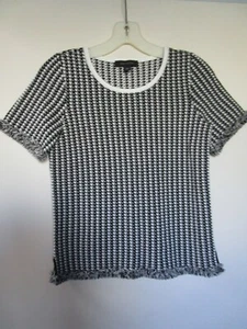 Black White Houndstooth ANN TAYLOR Knit Sweater Blouse Tank Top XXS NWOT - Picture 1 of 4