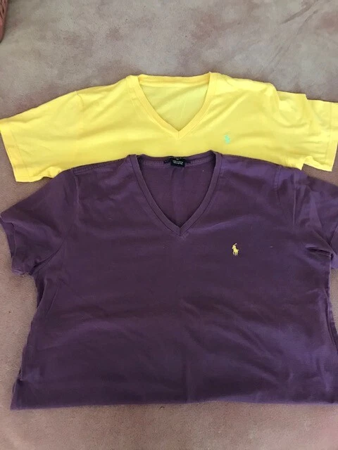 NUEVO SIN ETIQUETAS***RALPH LAUREN***JUEGO DE 2 CAMISETAS***AMARILLO Y PÚRPURA***BUSTO GRANDE PEQUEÑO/40" Foto 1 de 1