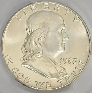 Medio dólar Franklin 1963 D grado 50C graduación profesional MS65FBL - Imagen 1 de 4