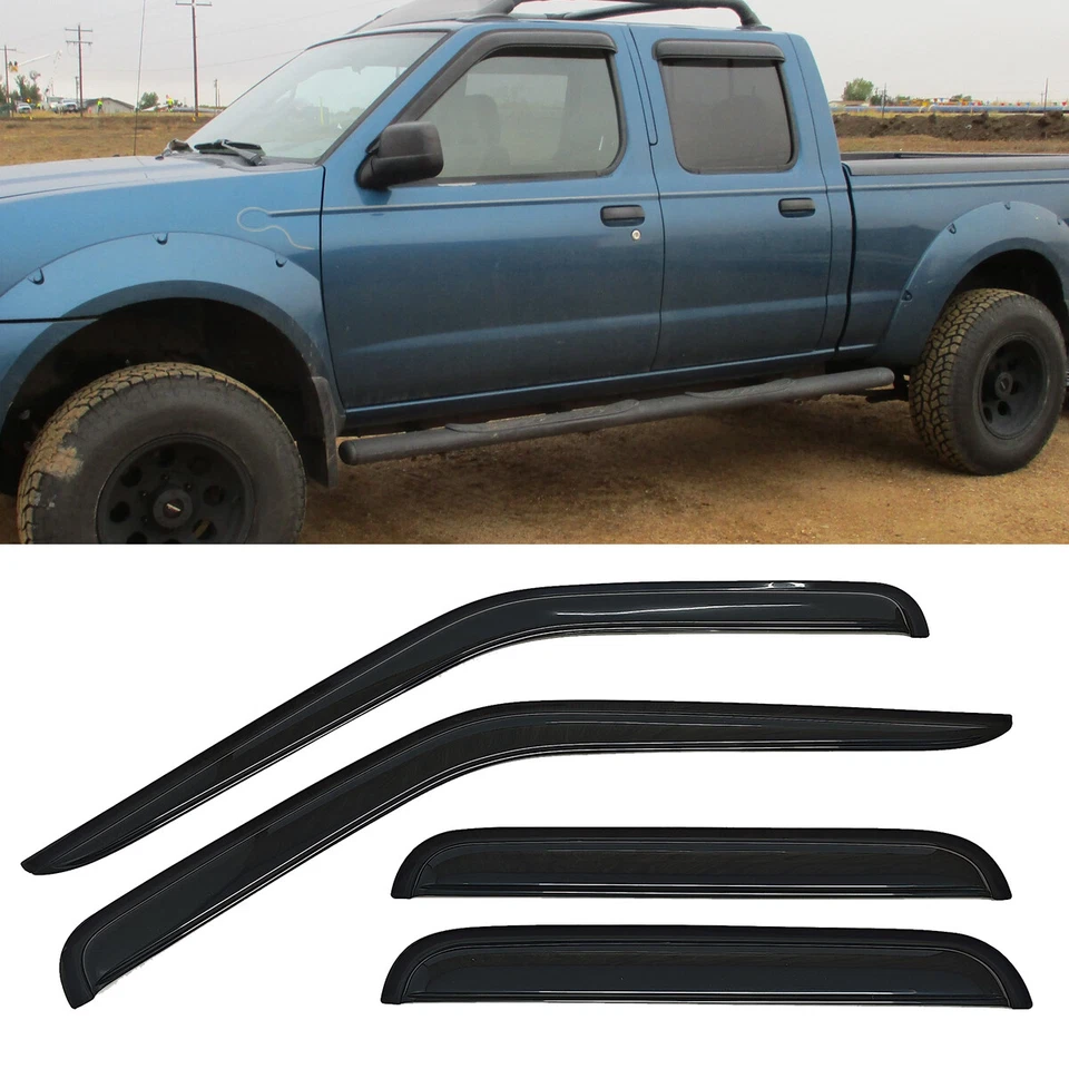Fit 2000-2004 Nissan Frontier Crew Cab Window Visors Sun Shade Rain Wind Guards Foto 1 de 4