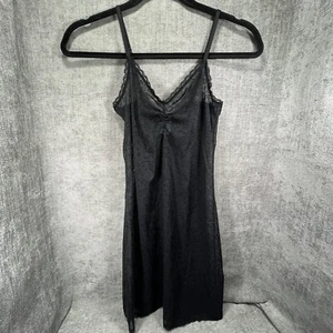 Vestido Aerie Negro de Encaje Deslizante Mujeres Mediano Semi Transparente Floral Festoneado Busto Fruncido - Imagen 1 de 9