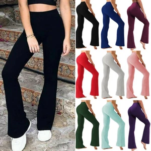 Women Bootcut Yoga Pants Bootleg Flared Trousers Casual Fitness Stretch Sports - Picture 1 of 18