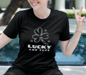 Women's Lucky & Cute T-Shirt St. Patrick's Day Gift Funny Irish Shamrock Tee - Picture 1 of 10
