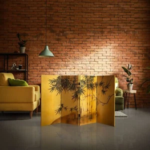 Red Lantern 3 ft. Short Double Sided Bamboo Tree Canvas Room Divider - Picture 1 of 5