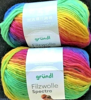 (kg/65€) Filzwolle Spectra Regenbogen 2x100g Fb.5 Gründl strickfilzen PORTOFREI - Bild 1 von 4