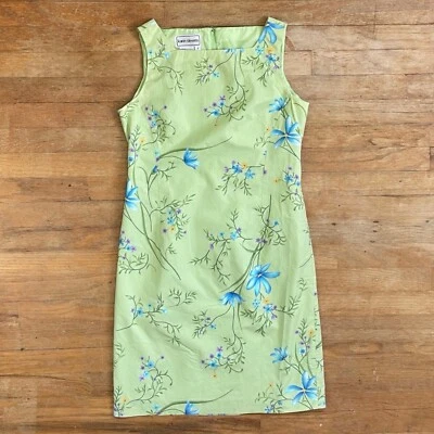 Vestido Vintage Floral Algodón Talla Pequeña Años 90 Verde Flor Patrón Funda Foto 1 de 4