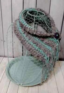 Handarbeit gehäkelt Damen Boho Schallette Kutte Scrappy Fransen grau türkis neu - Bild 1 von 2