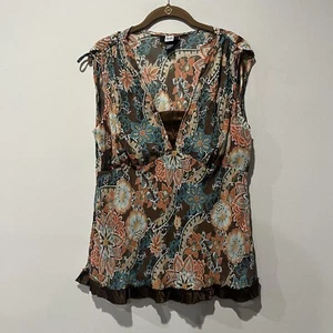 Vintage Studio 1940 Top Women’s Large Brown Floral Abstract Babydoll Y2K Fairy - Picture 1 of 9