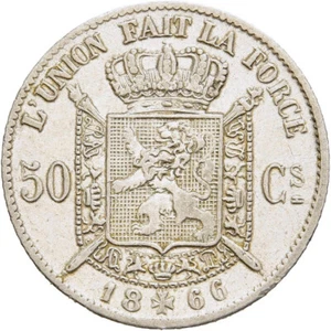FITZ Belgien 50 Centimes Leopold II 1866 Silber ØOMM451 - Bild 1 von 2