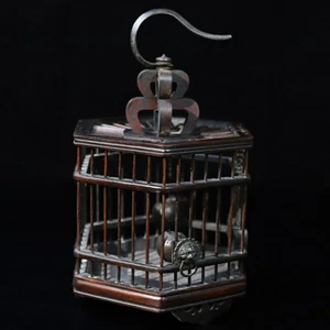 Chinese Natural Rosewood Hand Carved Exquisite Birdcage Statues - Picture 1 of 9