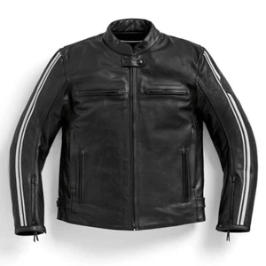 BMW MOTORRAD TWIN STRIPES MEN'S BLACK LEATHER JACKET MOTORCYCLE RIDING JACKET - Picture 1 of 14