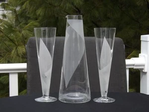Orrefors 3 Piece Carafe Set Sweden Glasses Flutes Goblets - Picture 1 of 3