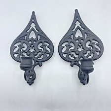 VTG  Wilton Wrought Cast Iron Candle Holders Gothic Style Wall Sconce Set Of 2