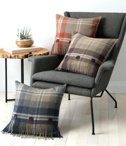 UGG Glaciar Almohada Cuadrada LANA A CUADROS Tartán Pasas Especias Azúcar Pino 20x20" L Nueva - Imagen 1 de 8