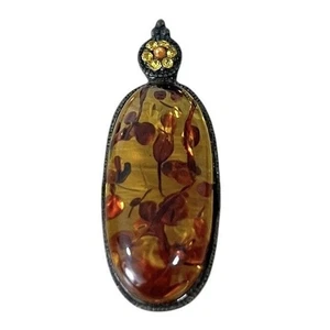 Vtg Amber Pendant Oval Orange Honey Baltic Gold - Picture 1 of 4