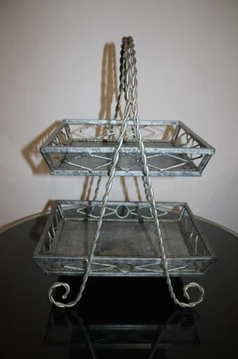 Antique- Looking Two-Tiered Hanging Fruit Basket Metal Kitchen Decor  - Image 1 of 4