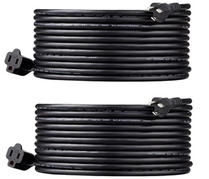 2  Black 25 FT Indoor / Outdoor  16/3 Extension Cord  Weatherproof - Picture 1 of 6