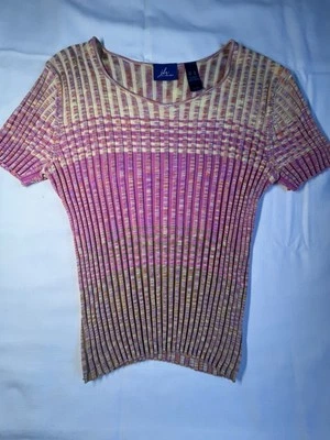 Suéter recortado tejido acanalado XL para mujer Y2K rosa amarillo naranja ombre 3/4SLV Foto 1 de 4