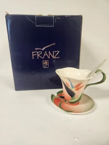 Franz Porzellan Paradiesvogel Tasse Untertasse & Löffel Set Originalkarton - Bild 1 von 20