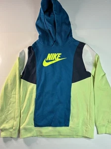 Nike Hoodie Youth Boys Size Large L Green Color Block Neon Standard Fit - Picture 1 of 6