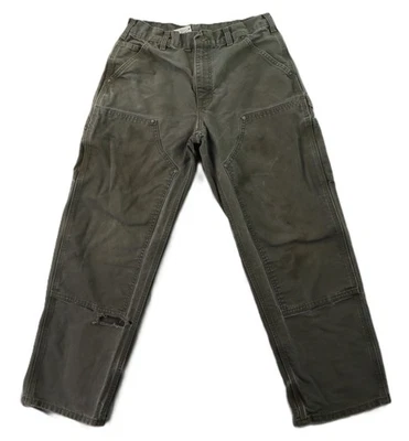 Pantalones de carpintero de trabajo CARHARTT B136 EE. UU. 31 x 29 verde pato doble rodilla Foto 1 de 4