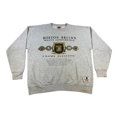 复古 Boston Bruins 卫衣 男式 XL 肉豆蔻 NHL 圆领 Thrashed 90 年代 — 第 1/4 张图片