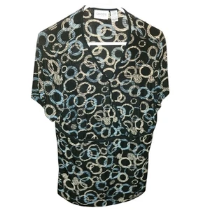 Chicos Top Damen Größe 2 Schwarz Mehrfarbig Abstrakte Kreise Slinky Popover Shirt - Bild 1 von 4