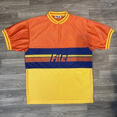 Camisa Jersey Fila De Colección Para Hombre Años 90 Naranja Amarillo Azul Bloque de Color Pequeña Excelente Con. Foto 1 de 4