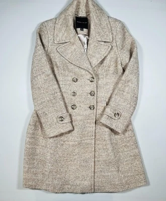 Ivanka Trump Coat Womens 12 Beige Wool Blend Double Breasted Long Peacoat Jacket - Image 1 of 4