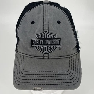 VTG Harley Davidson Hat - StrapBack MeshBack Black Baseball Cap Distressed - Picture 1 of 17