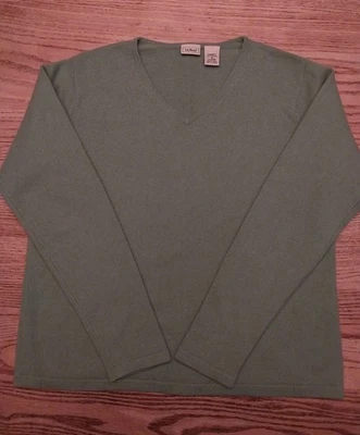 Suéter Pullover LL Bean Manga Larga 100% Cachemira Cuello en V Para Mujer Talla Mediana Foto 1 de 4